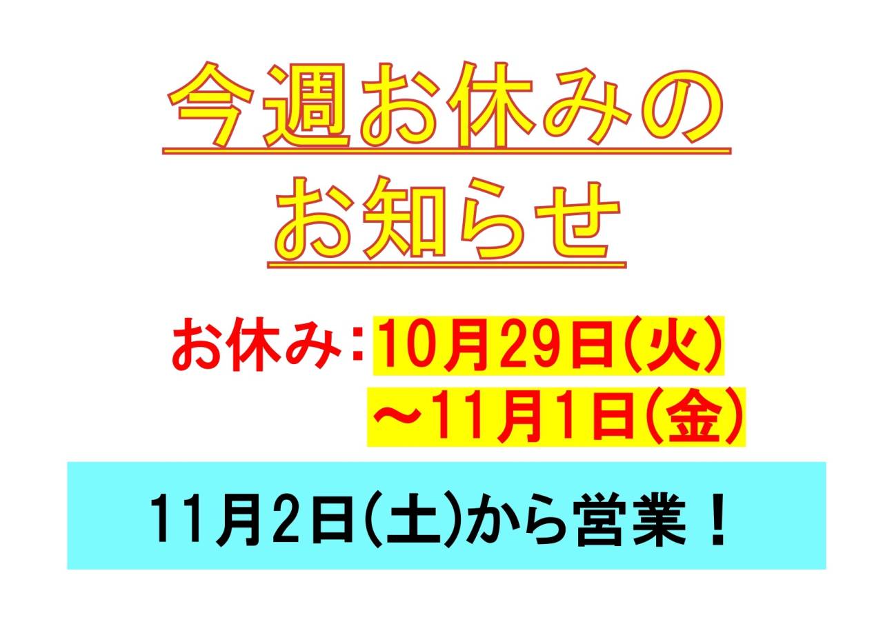 業務日誌（10/29-11/1お休みします）